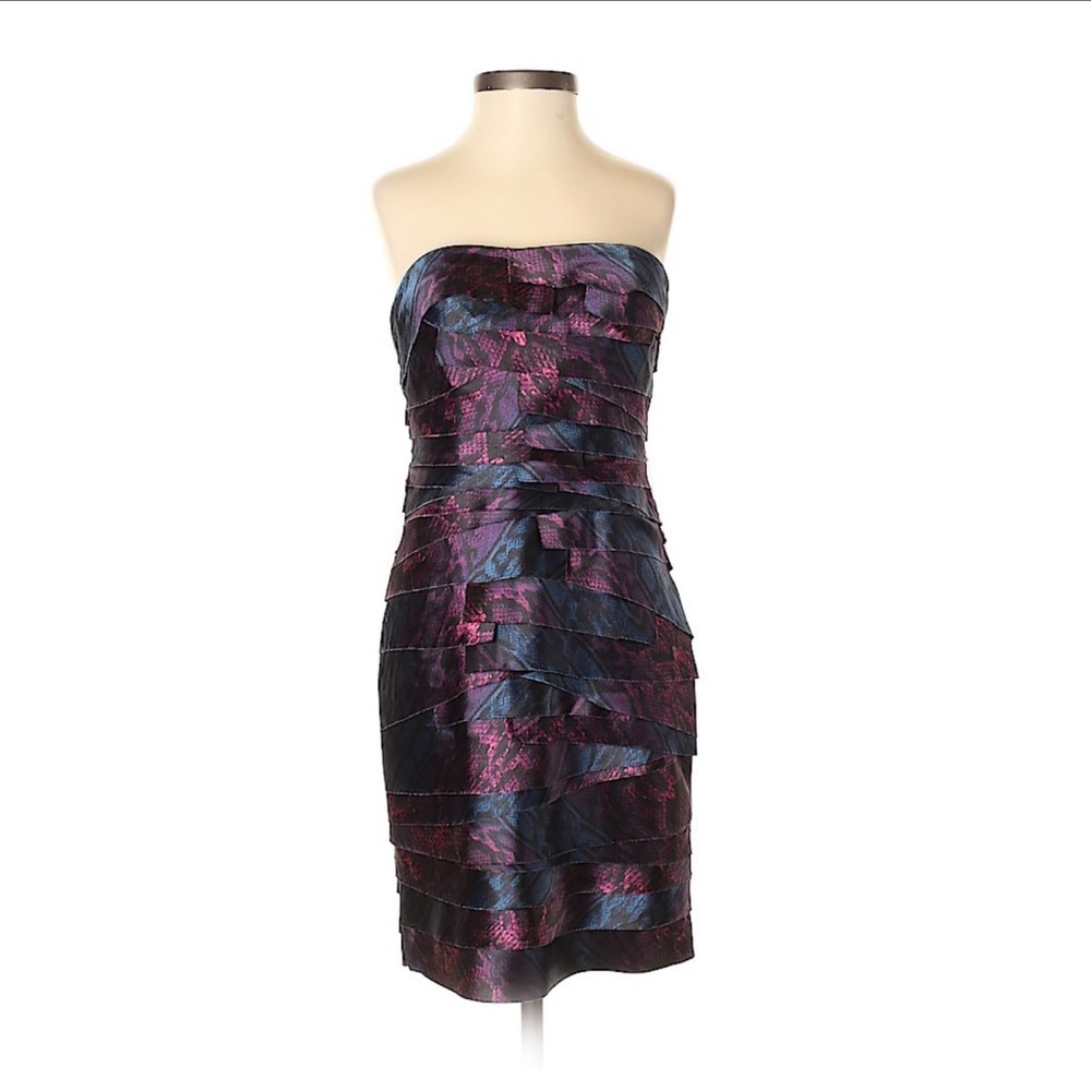 Bebe Snakeskin Strapless Formal Cocktail Dress